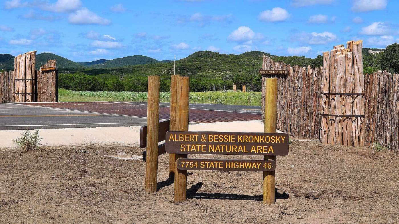 Future entrance to the Albert and Bessie Kronkosky State Natural Area in Bandera County, Texas, United States.