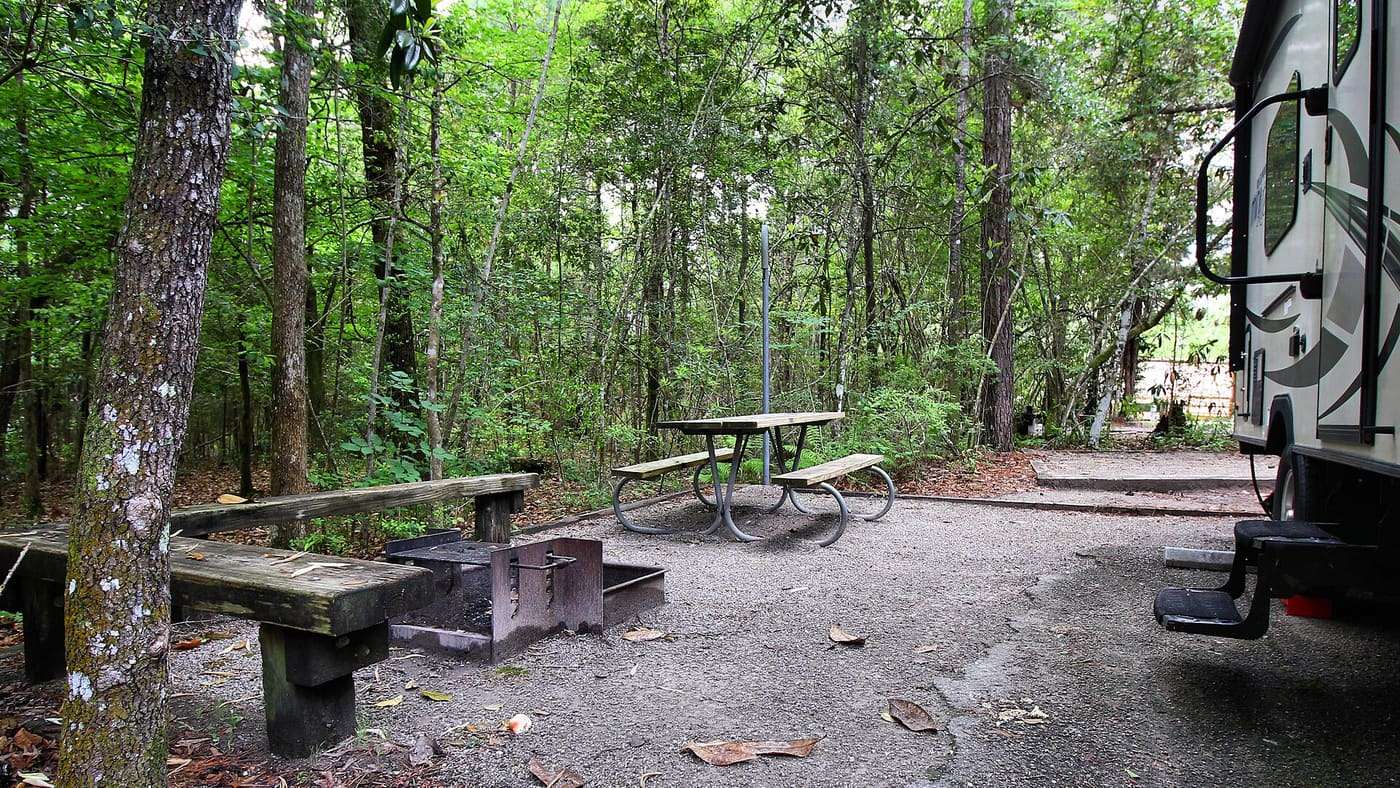 A campsite in Village Creek State Park in Lumberton, Texas, United States.
