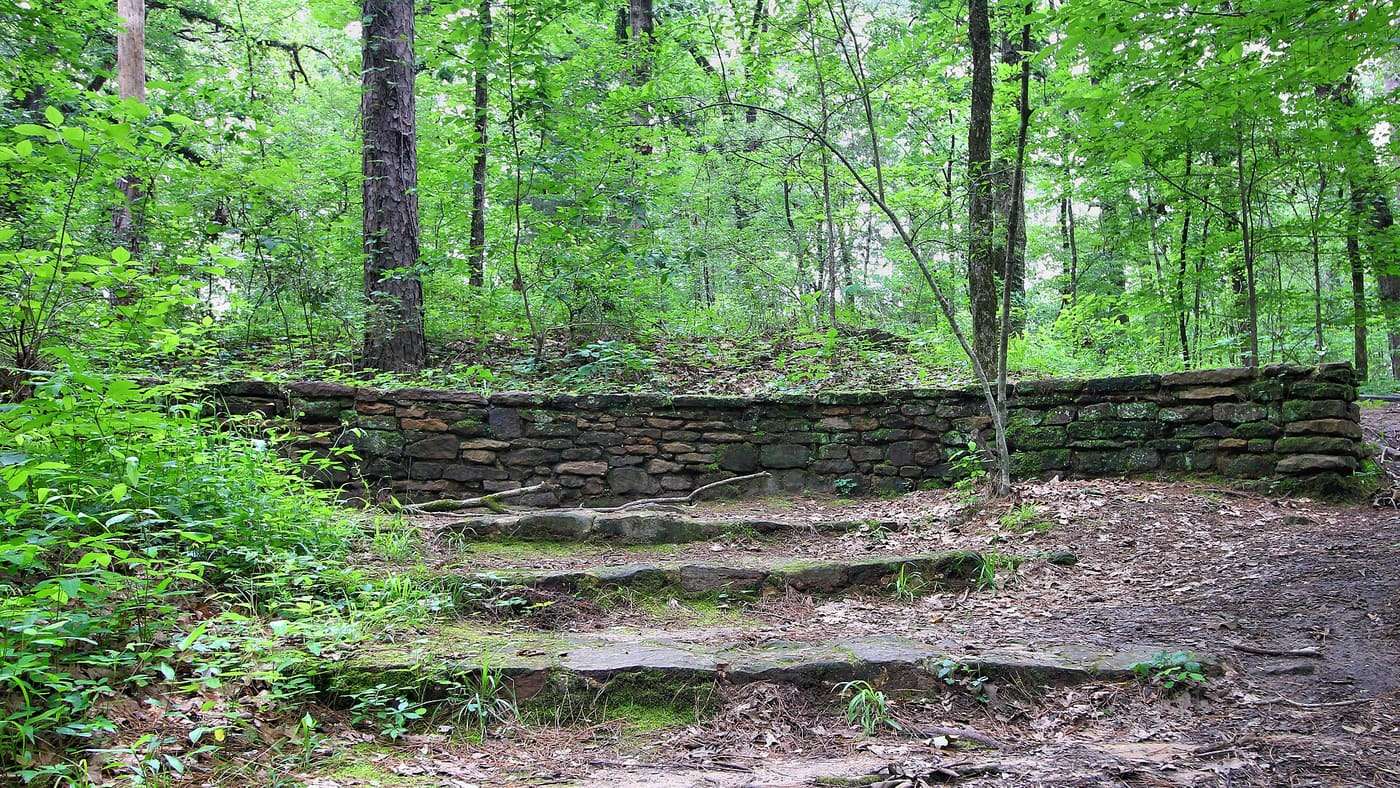Stairs and retaining wall built by the Civilian Conservation Corps in Caddo Lake State Park in Harrison County, Texas, United States.