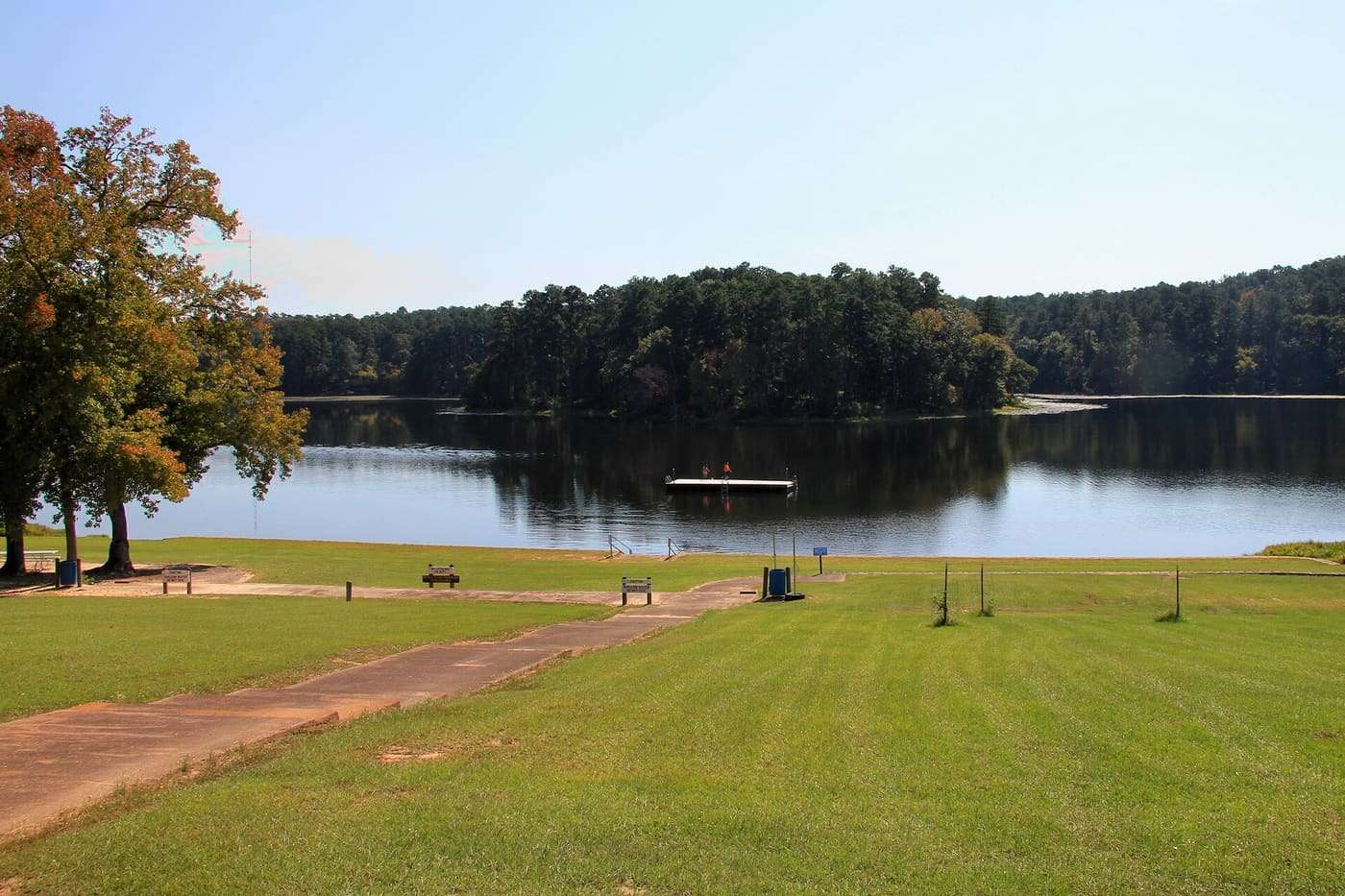 Lake Daingerfield in Daingerfield State Park in Morris County, Texas, United States. The Civilian Conservation Corps built the lake circa 1935-1938.