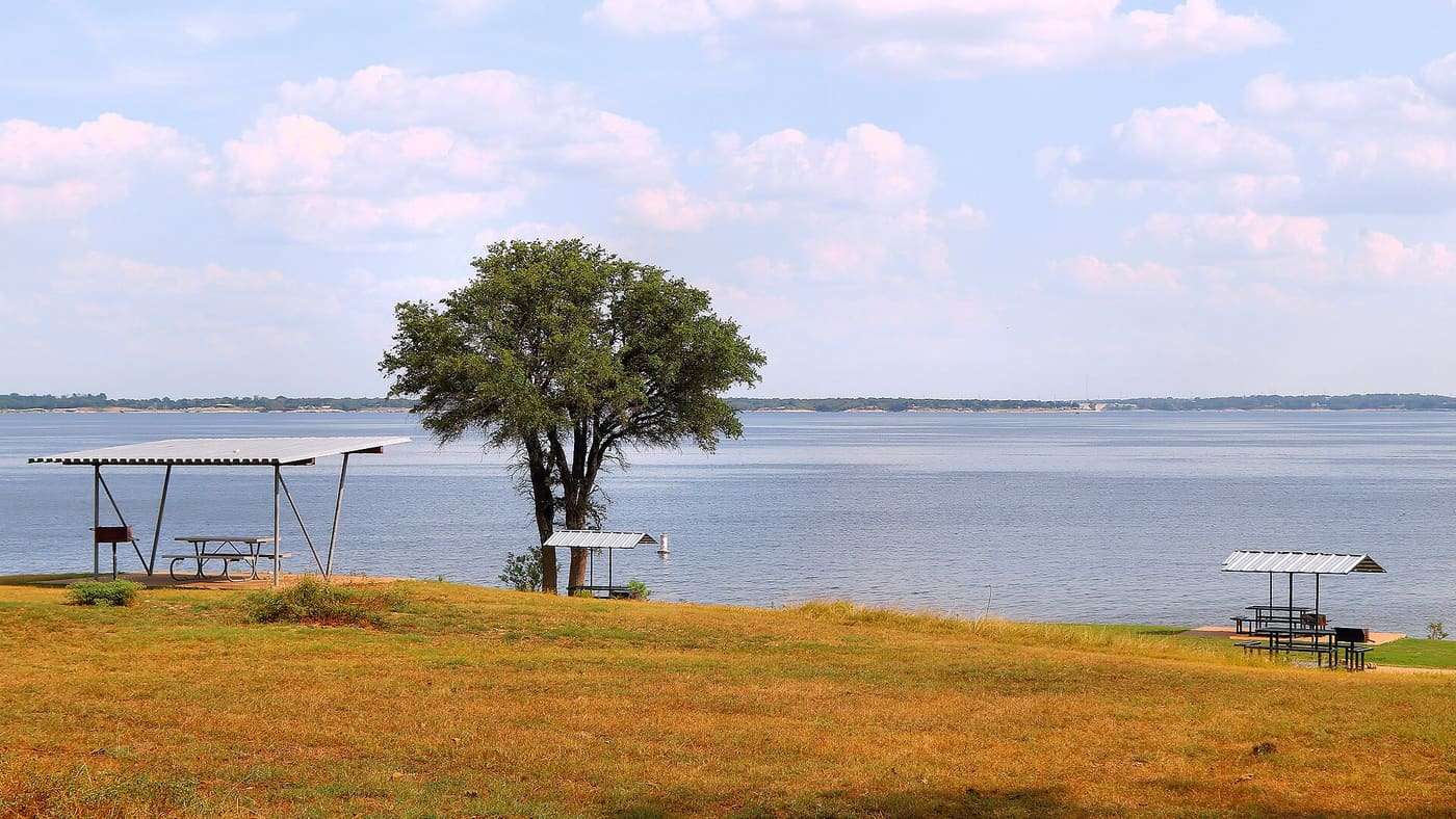 Part of the day use area in Lake Whitney State Park , Texas, United States mostly used for picnicking and swimming.