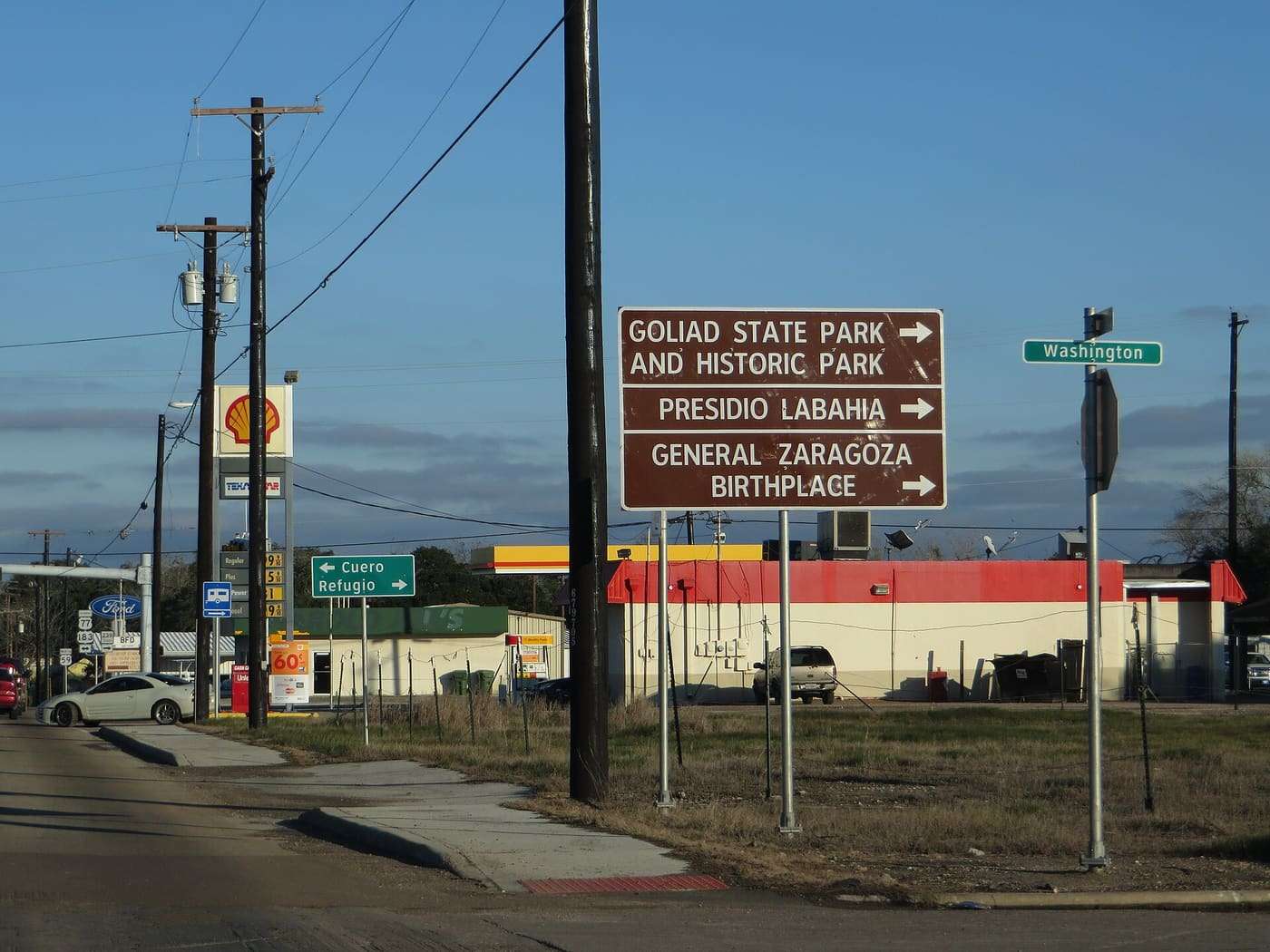 Goliad is a city in Goliad County, Texas, United States. It had a population of 1,975 at the 2000 census. Founded on the San Antonio River, it is the county sea