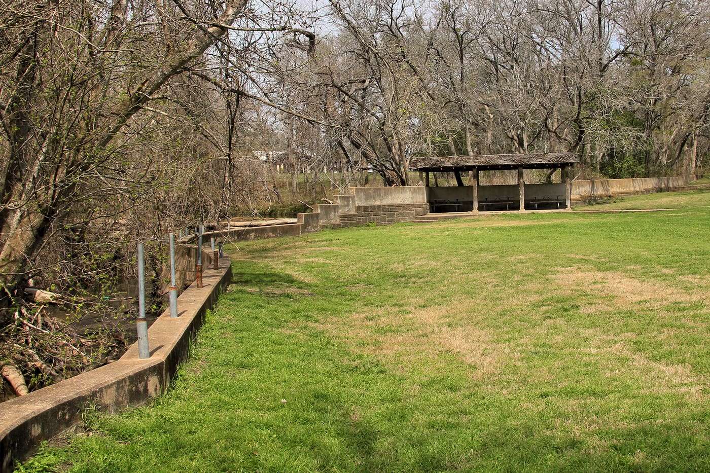The former swimming pool at Lockhart State Park in Caldwell County, Texas, United States was built by the Civilian Conservation Corps in the 1930s. This freshwa