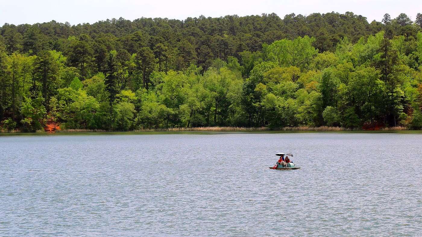A paddleboat on Tyler State Park Lake in Smith County, Texas, United States.