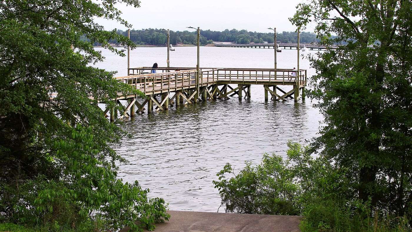 A fishing pier at Lake Bob Sandlin State Park , Texas, United States.